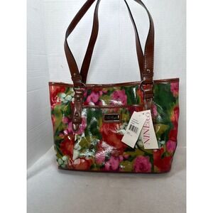 NWT Nine & Co Rosey Tote Bag Women Medium Multicolor Floral Patent Faux Leather